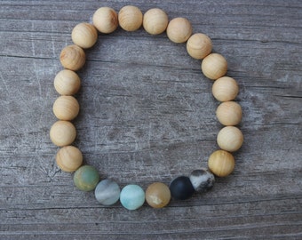 Sandalwood Amazonite Bracelet - healing, mala, yoga, natural