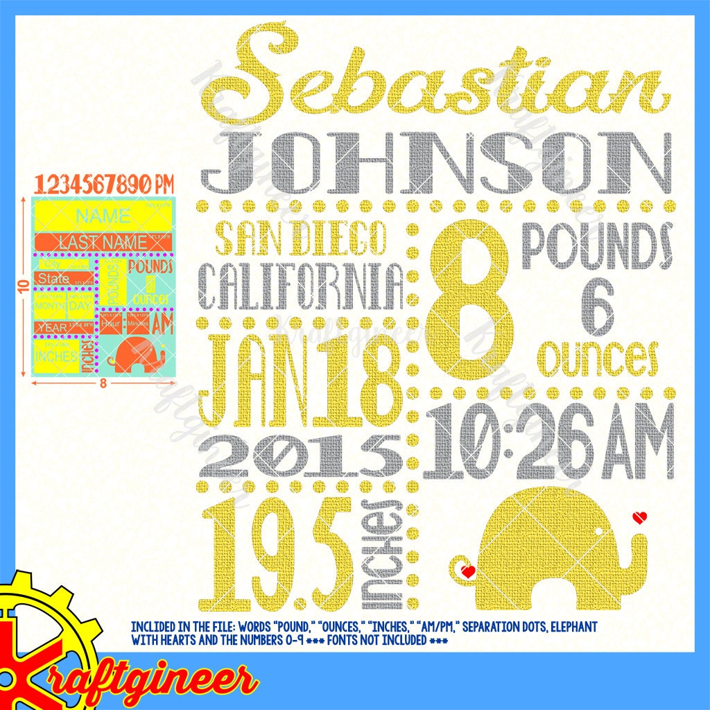 DIY Birth Stats Newborn Baby Statistics Name Weight Size