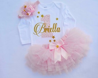 Baby Girl 1st Birthday Outfit,First birthday outfit girl,1st birthday girl outfit in Pink Gold,Smash cake outfit girl,twinkle twinkle star