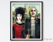 Beetlejuice - American Gothic - Portrait - Illustration - Art Print - Fan Art - Tim Burton - Lydia Deetz - Horror