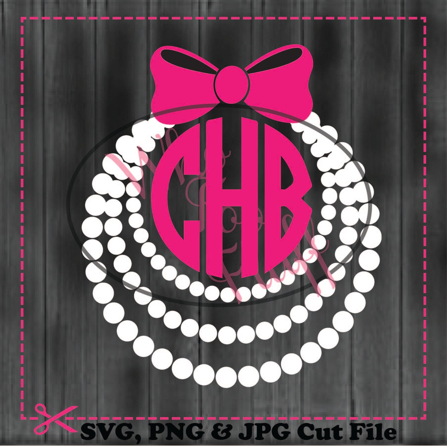 Download Elegant bow and pearls monogram svg png jpg cutting file
