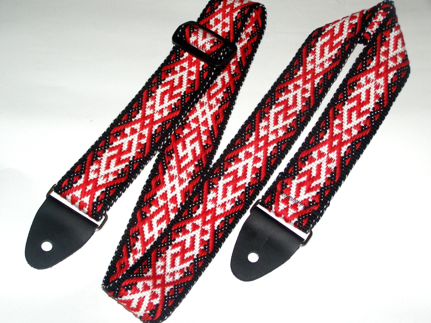 Ready to Ship_ Guitar Strap with Swastika Pattern Hand Woven