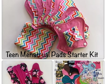6 Teen Cloth Menstrual Pads Set: Washable, 6-9 Pads and Free Rag Bag! Zorb Used; Regular and Pantiliner Sizes Included! Super Soft, Comfy!