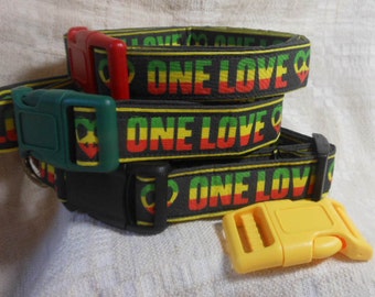 Rasta Dog Collar / One Love One Heart / Reggae Dog Collar / Rastafarian / Bob Marley dog / Rasta Gift / Cool Dog Collar / Unique Dog Collar