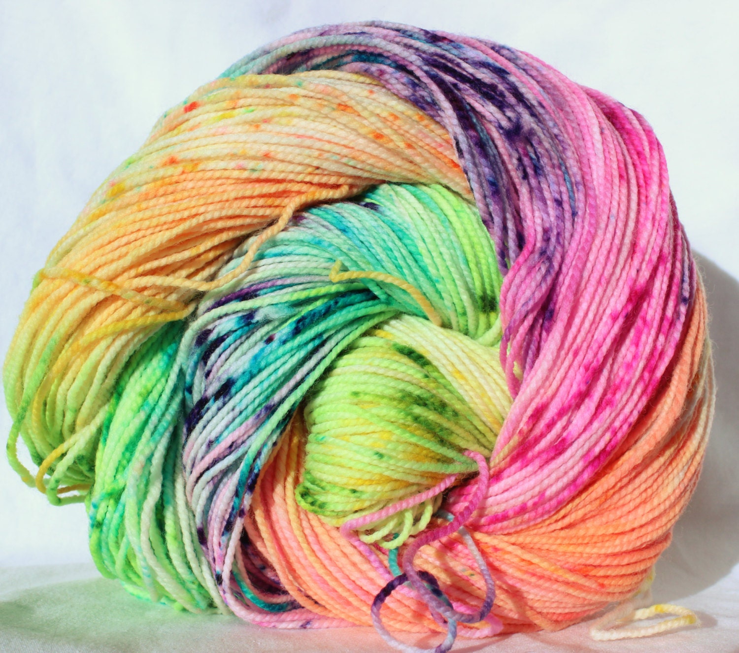 Hand Dyed Yarn orange pink blue purple green speckled yarn