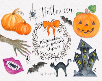 Halloween Clipart, Watercolor Clip Art , Autumn Clipart, Commercial Use Clipart, Hand-painted Clipart,Pumpkin,Holidays