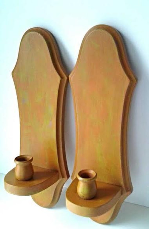 Set of Two Distressed Wood Candlestick Holders by PaintedPeculiar