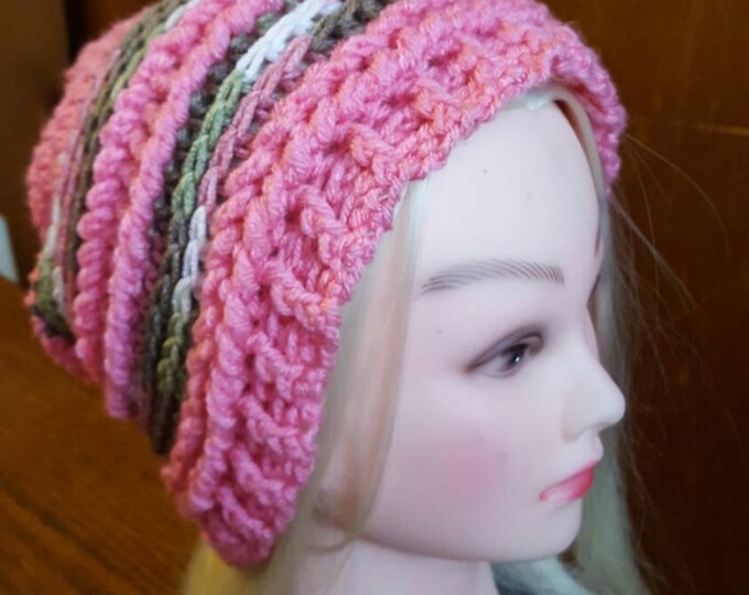 Handmade crochet Camo me Pink Slouchy Hat
