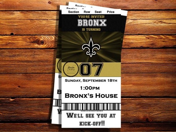 New Orleans Saints Ticket Birthday Invitation-Shipping