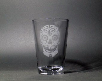 Sugar Skull 8 oz Juice Glass - Dia de los Muertos Glass - Elegant Sugar Skull - Candy Skull Julice Glass - Halloween Skull Julice Glass