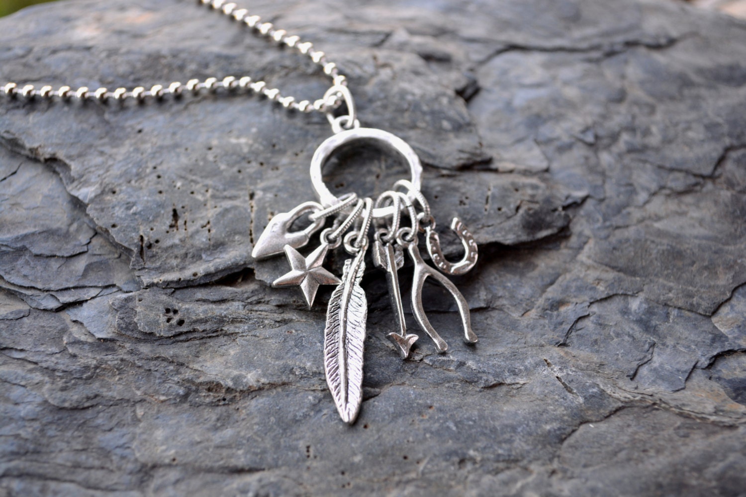 Lucky Charm Necklace Antique Silver Charm Necklace Lucky