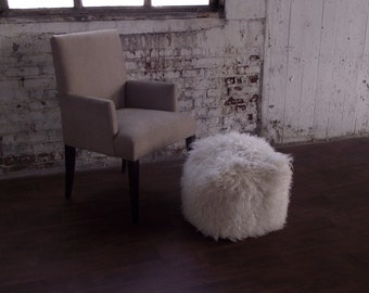 Stylish Natural Flokati shag ottoman / poof