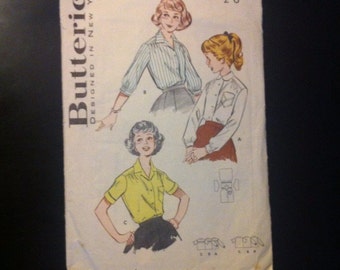 SALE WAS 5 Girls Blouse Pattern. 1950s Butterick 600. Size 14 Breast 32". Tailored Blouse