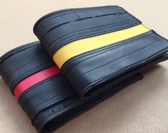 Bifold mens wallet, inner tube wallet with tarpaulin stripe, groomsmen gift, gift for him, vegan wallet men, card wallet