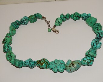 Vintage Sterling Silver Chunky Bold Turquoise Necklace.