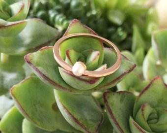 Tiny Pearl Ring- dainty pearl ring/ minimal ring/ simple feminine ring/ rose gold ring/ bridal gift/ gifts for her/ sweet romantic ring
