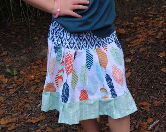 Little Girls Twirl Skirt, Little Girls Feather Skirt, Little Girls Spring Skirt, Feather Fabric, Girls Skirt