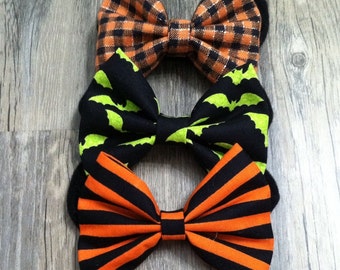 Halloween Bows on Black Nylon Headband, Hair Clip or Bow Tie Clip