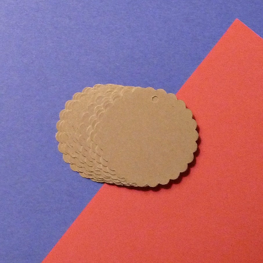 50 medium scalloped tags round tags blank tags gift tags kraft