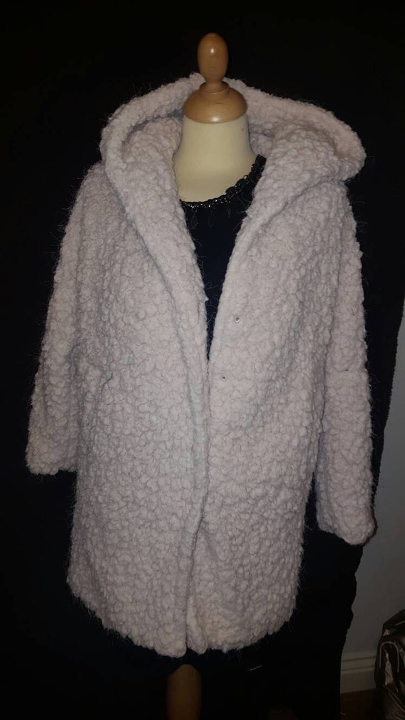 Hooded cream faux fur coat size 10 by JulieAnneBrough on Etsy