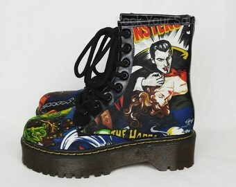 Halloween shoes, custom shoes, Horror classic films, vampire, werewolf, women shoes, gothic shoes, alternative, oddities, Dracula shoes