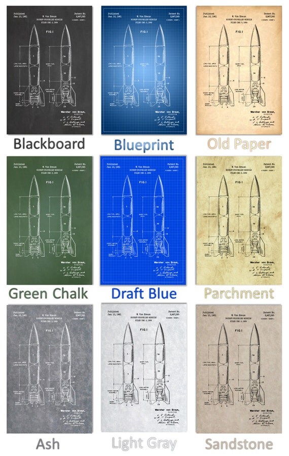 Werner von Braun Rocket Patent Print Art by CatkumaPatentPress