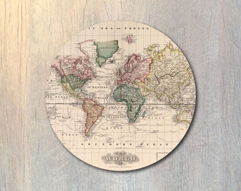Vintage World Map Mouse Pad - Travel Computer or Office Work Station Decor
