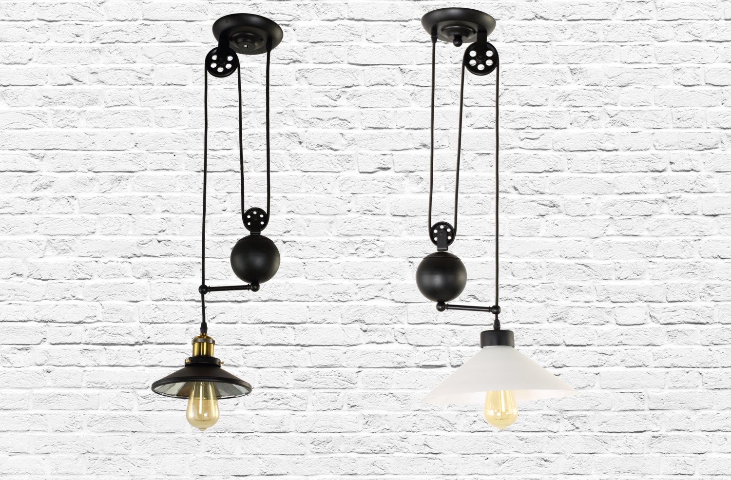 Iron Pendant Light Fixture with pulley Vintage Industrial