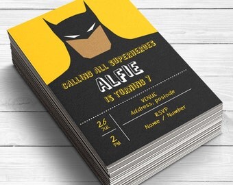 Batman Invitations, Batman Birthday Invitations, Boys Invitations, Batman Party Supplies, Superhero Party Invite, Batman, Flat card, Printed