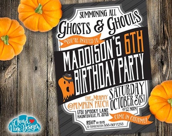 Kids Halloween Birthday Party Invitation-Children's Birthday-PRINTABLE-Personalized Invitation-Ghost-Cute Halloween-3rd,4th,5th,6th Birthday