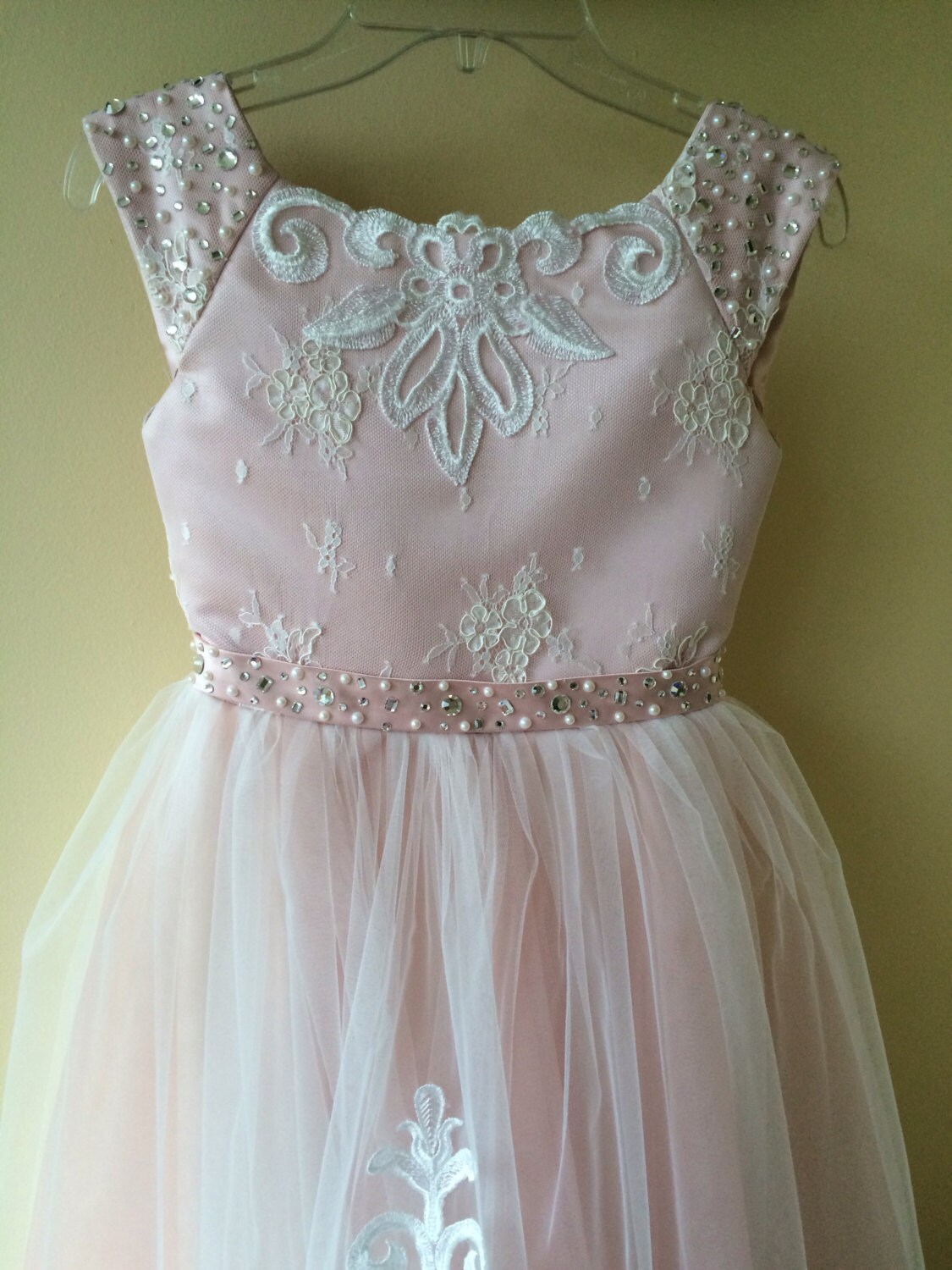 Blush Pink Lace Tulle Flower Girl Dress by KingdomBoutiqueUA