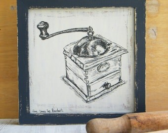 Framed print, Antique coffee grinder, Kitchen decor, Shabby chic, Rustic style, Framed art, Rustic art