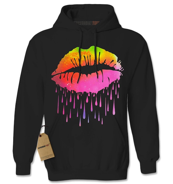 Hoodie Rainbow Paint Drip Lips Hooded Jacket Sweatshirt