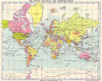 1950s world map | Etsy UK