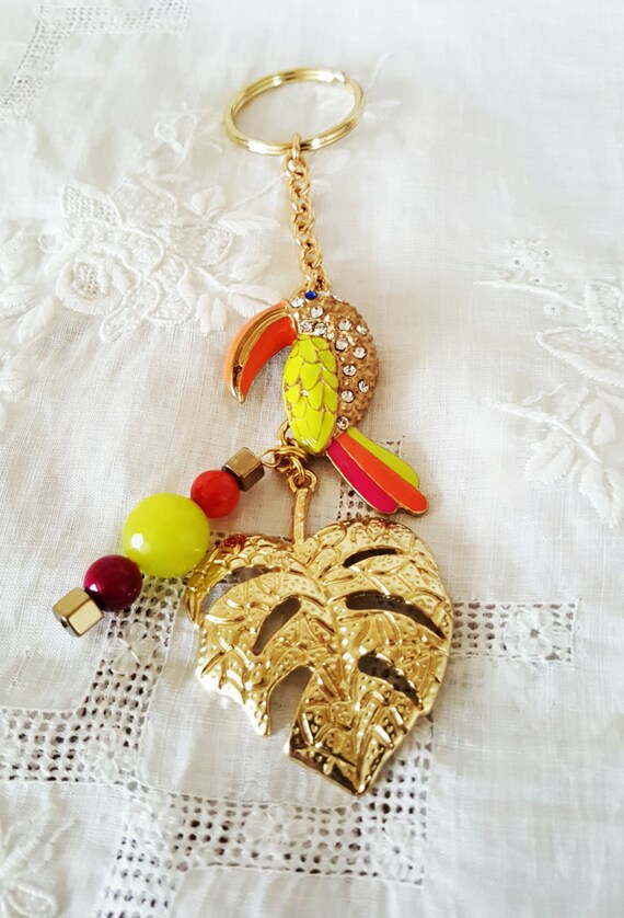 Toucan Gold Keychain Tropical Purse Bling Beaded by GemsbyJoniH