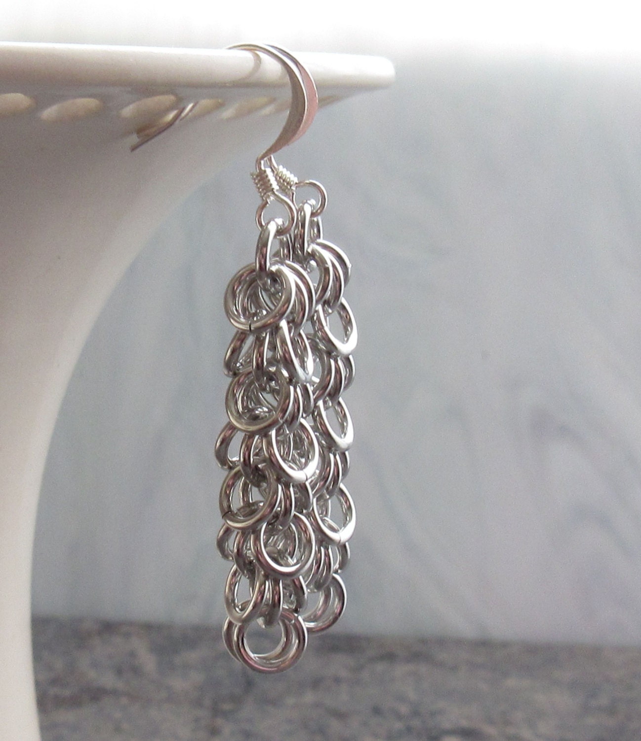 Silver Dangle Earrings Silver Earrings Chainmail Earrings