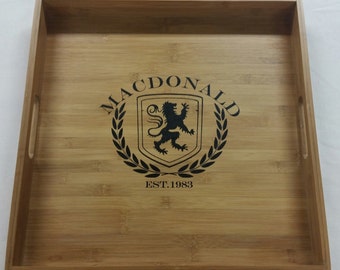 CUSTOM Square 16" x 16" Bamboo Tray with Screen Printed Design in Black