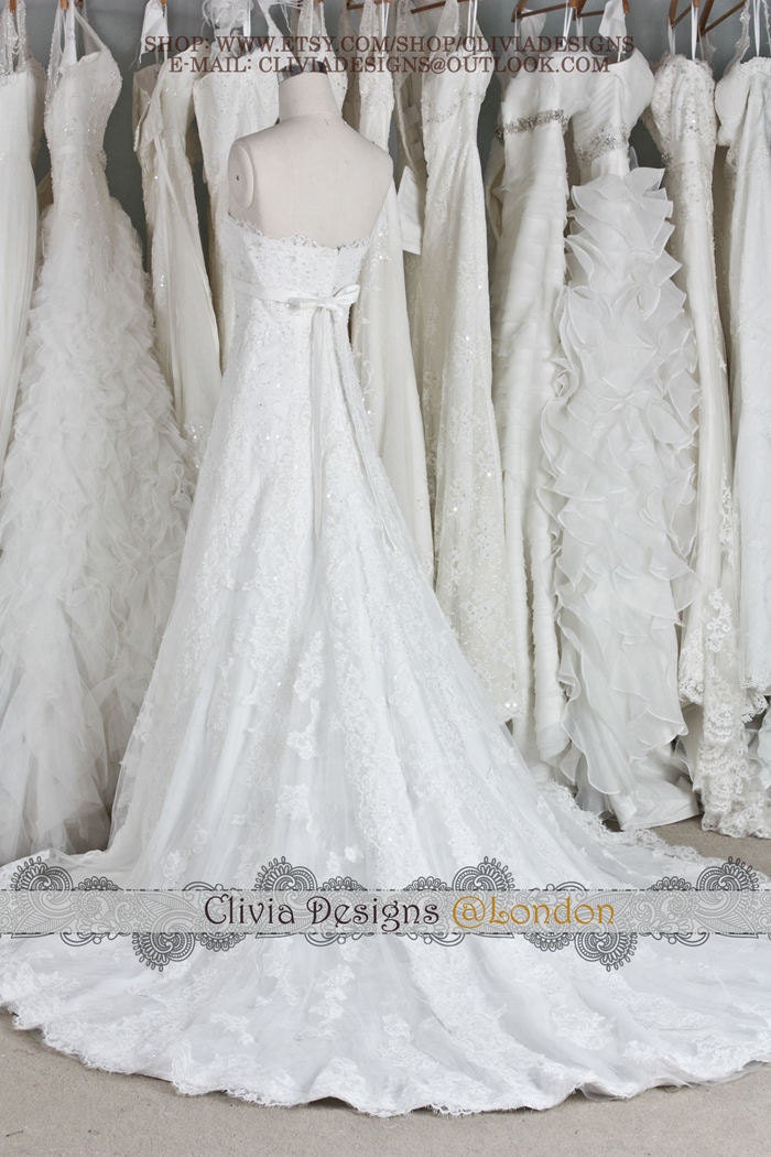 Unique Vintage Lace A line  Wedding  Dress  by CliviaDesigns 