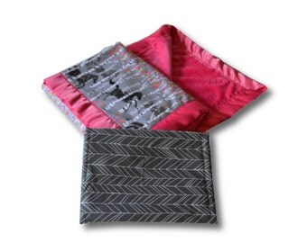 Gift Set - Gray Herringbone Crib Sheet & Woodland Horses Baby Blanket