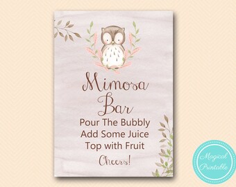 Mimosa Bar Sign, Woodland Bridal Shower Game, Owl Bridal Shower, Wedding Shower BS401 TLC401