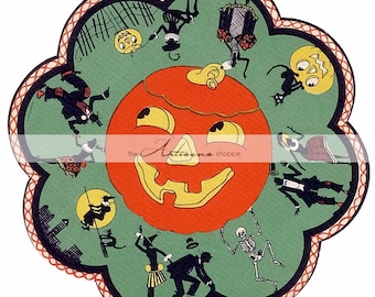 Instant Art Printable Download - Vintage Halloween Decor Wheel Art Image - Paper Crafts Altered Art Scrapbooking - Jack O'lantern Decoration
