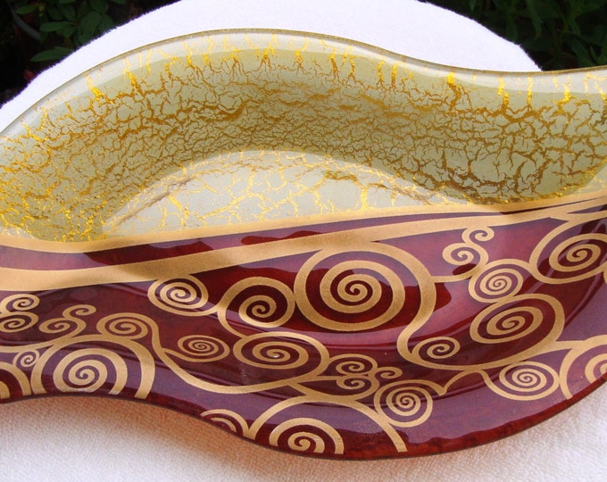 Vintage Αsymmetrical Οval Εye Type Handmade Fused Glass Tray, Serving Platter, Decorative Plate, Wedding gift, Candle holder, Housewarming