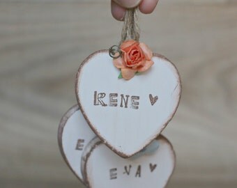 Wooden Hearts Personalised Wedding Favor Love Heart Favours