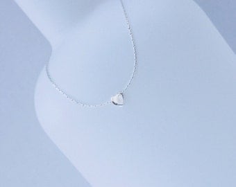 Sterling Silver Tiny Heart Necklace – Silver Heart – Delicate chain - Everyday Wear - Long & Layered – Gift - Bridal - Choker