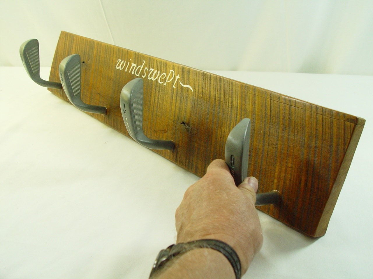 Windswept Golf Club Hat Rack on reclaimed barnwood Ash