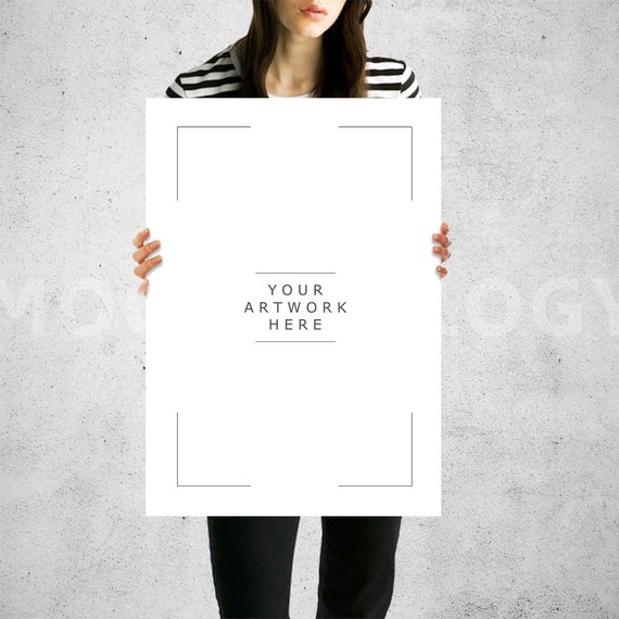 A2 Mockup Girl Holding Poster Mockup Gallery Frame Set