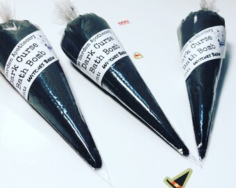 The dark curse bath bomb>black bath bomb>Halloween bath bomb>witches brew bath bomb>goth bath bomb>Halloween party favors>spooky bath bomb