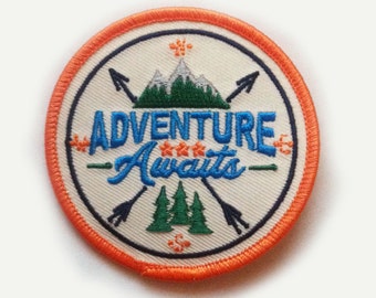 Adventure Awaits Iron On Patch - 2.78" Round - Iron On or Sew On Patch Appliqué