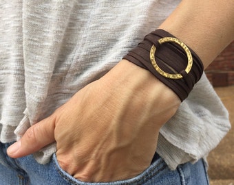 Leather wrap bracelet, gold and leather bracelet, gold and leather wrap bracelet, boho wrap bracelet, Indie leather wrap bracelet