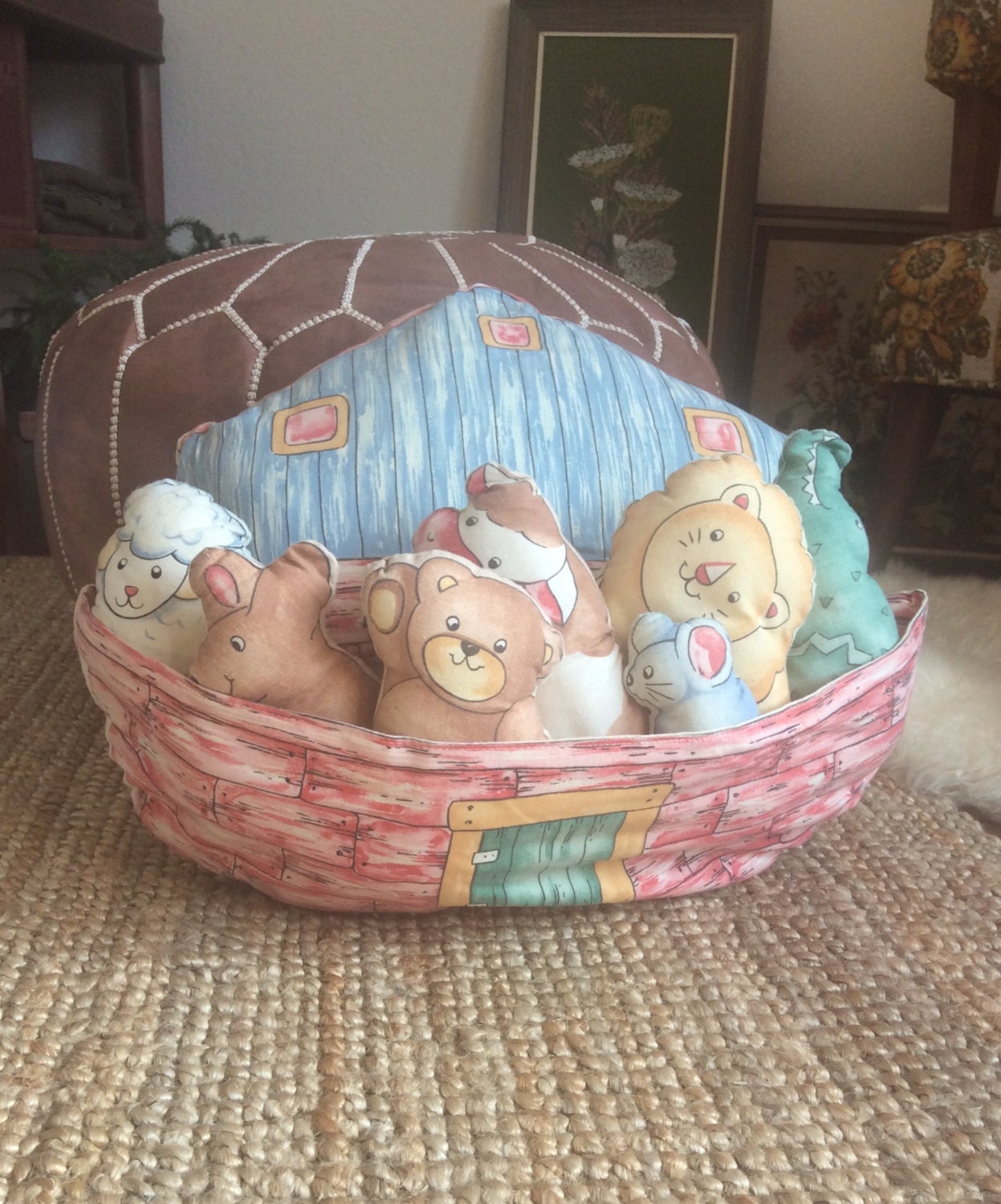 Handmade Noah s Ark Large Pillow with Pocket for Handmade